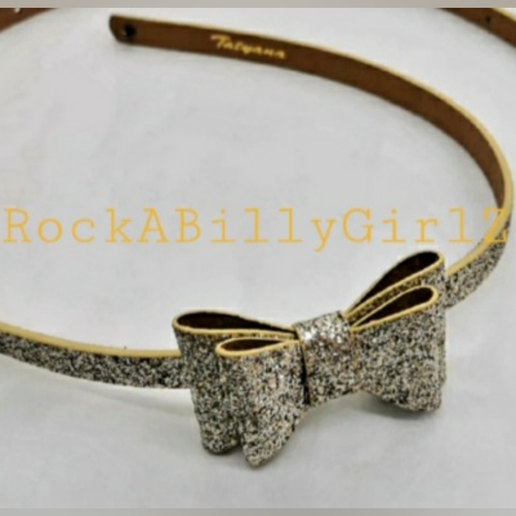 Tatyana Gold Glitter RockABilly Big Bow No Show Vegan Leather 23.5" to 40" Belt - Picture 2 of 4